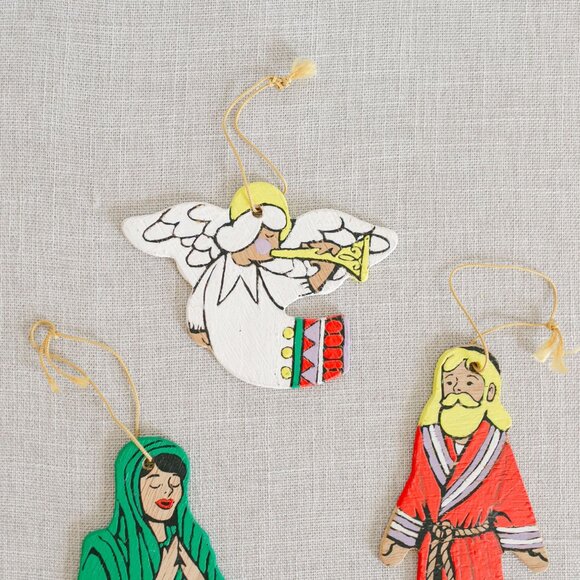 Vintage Nativity Hand Painted Wood Ornaments - Set of 7 with Mary, Jesus + More - Picture 2 of 8
